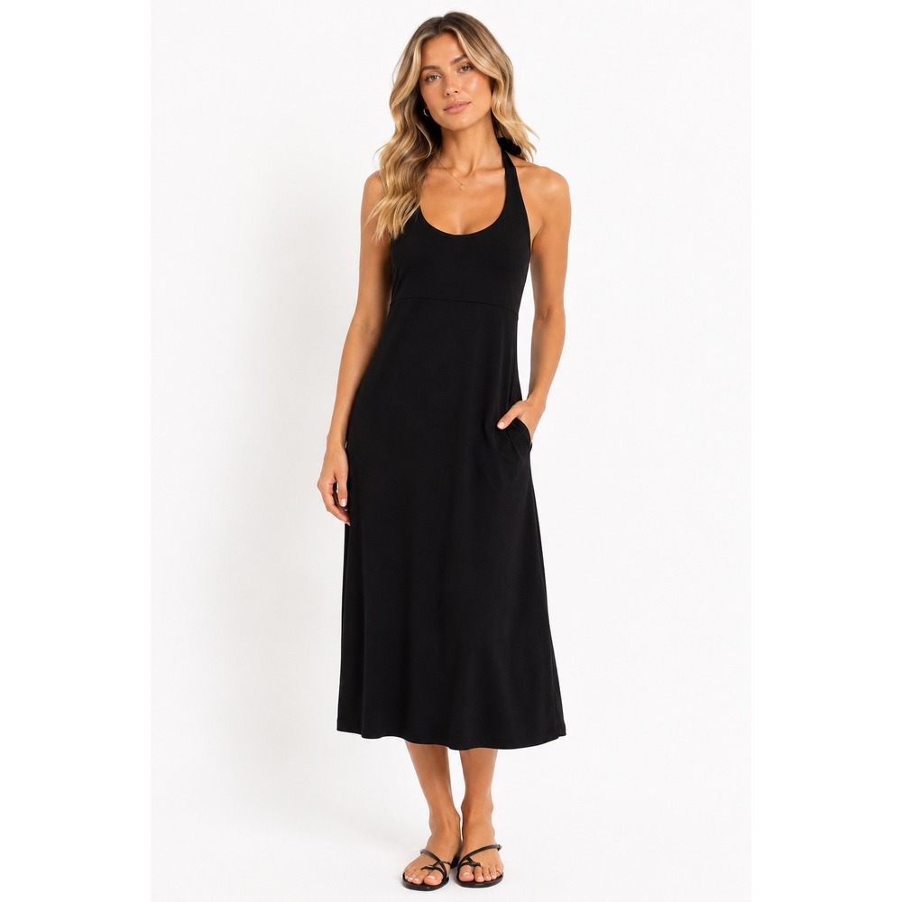 Susana Monaco Halter Dress Women Small Black Excellent Mini Stretch Tie Neck